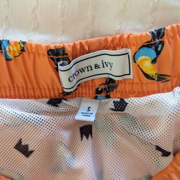 Crown & Ivy Orange Tucan Swim Trunks Mens Small - Picture 5 of 5